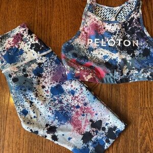 Size small peloton With athletic set bra and leggings paint splatter.